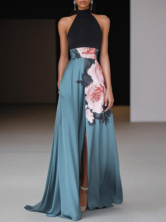 Jasmine | Elegant Black Floral Maxi Dress 0