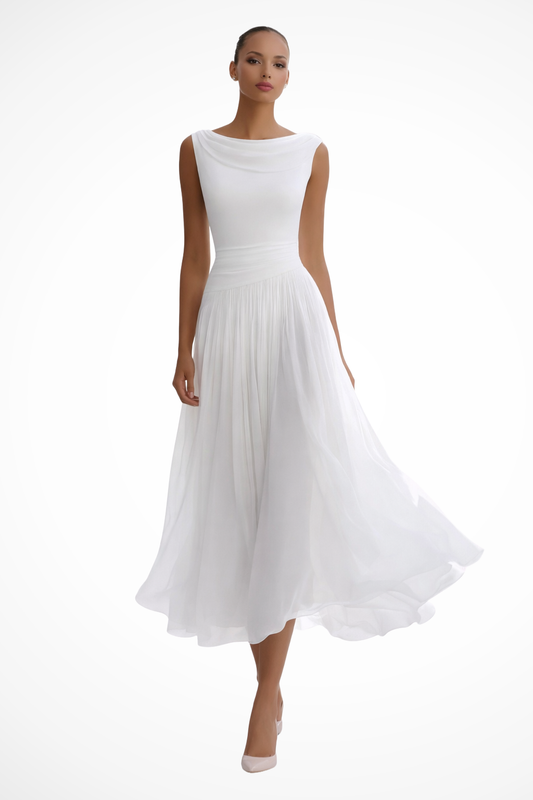 Victoria | Elegant Draped Midi Dress 0